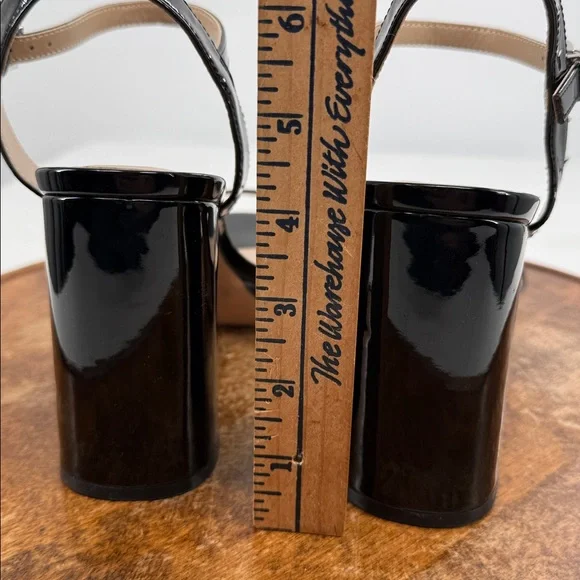 Mix No 6 Shoes Wm 8.5 Wide Sundra Black Faux Patent Leather Sandals Block Heel - Picture 5 of 11